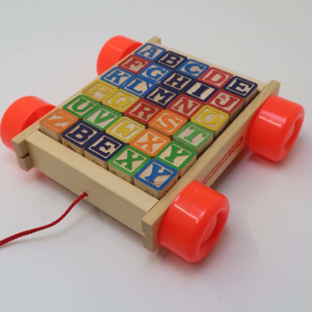 Tootsie Toy  Color Wood Block Wagon Pull Toy w/Original Box Alphabet Blocks USA